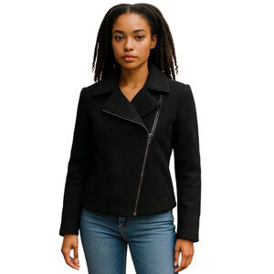 Moto Coat Jacket Size Small (4-6) Black Fall Winter Coat Jacket